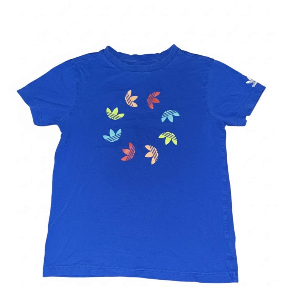 Adidas Originals Kids Blue Multicolor Circle Trefoil Tee - Size 11-12Y